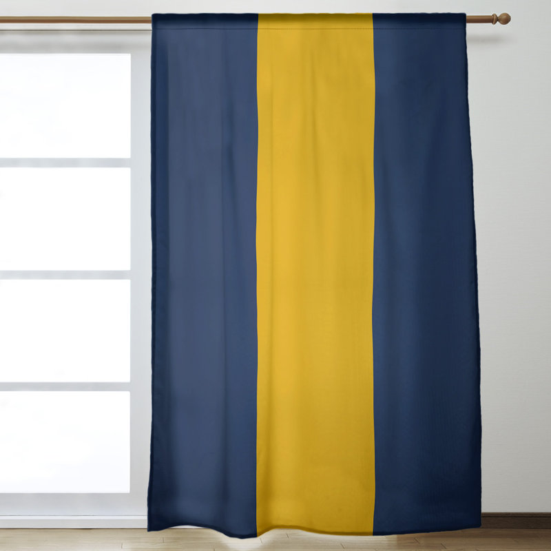 Striped Room Darkening Rod Pocket Single Curtain Panel, Atlanta Baseball Navy Blue/Gold/Navy Blue