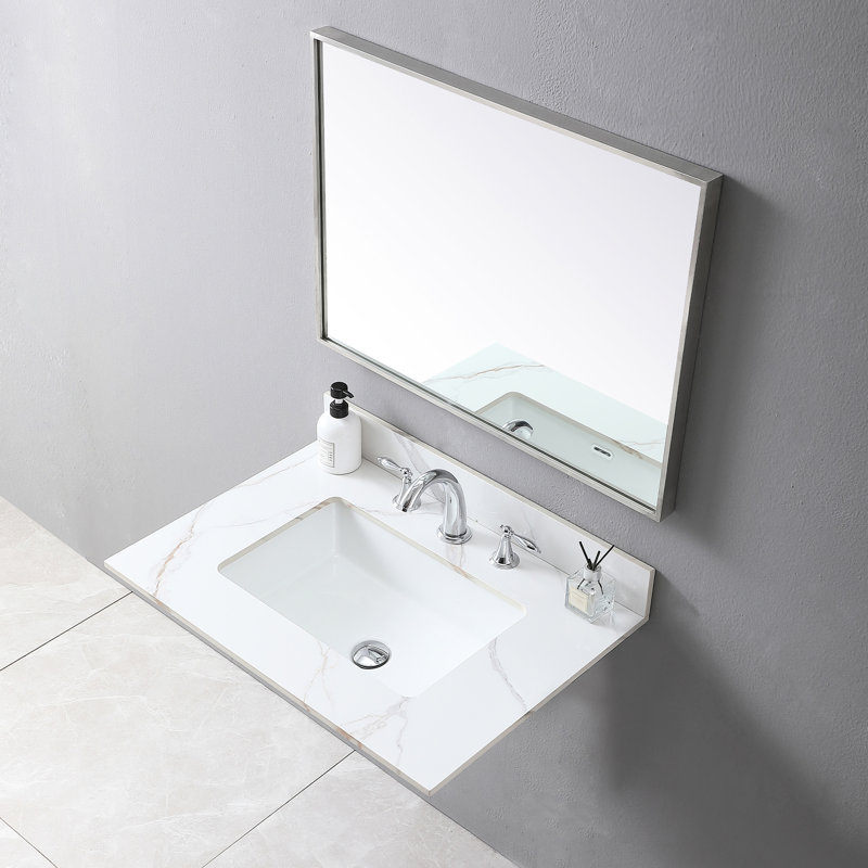 31Inch Bathroom Vanity Top Gold, Sintered Stone, Rectangular Ceramic Sink, Backsplash, Quality 31" With Gold Undermount Classy Design
