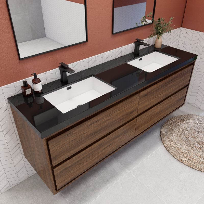 Vickye 72" Double Sink Bathroom Vanity Set, Rose Wood