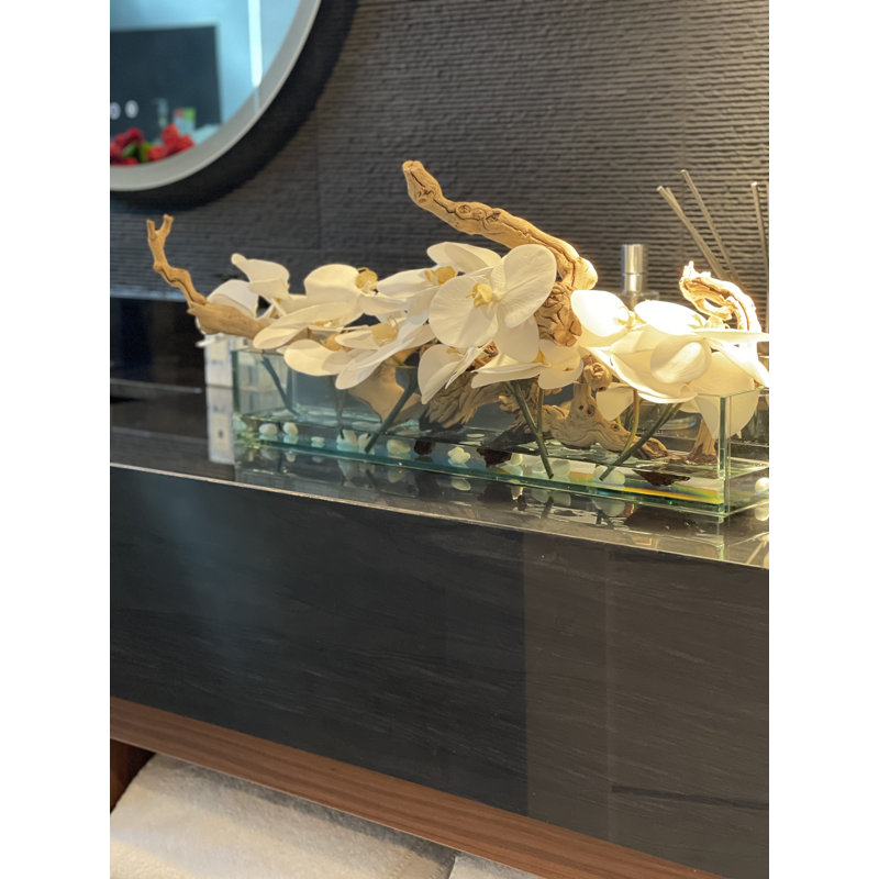 Silk Arrangement in Planter, 12" H x 24" W x 6" D, White