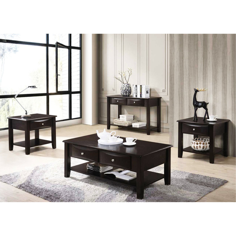 Table basse rectangulaire brune avec deux tiroirs améliorés