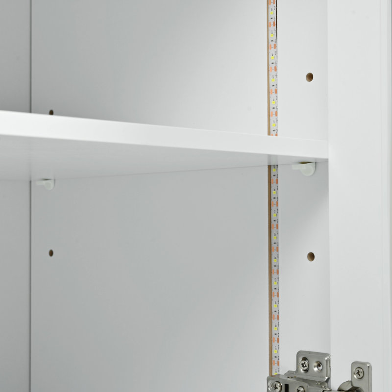 Îlot de rangement de cuisine moderne avec table allongée, DEL, prise de courant et portes élégantes en verre cannelé, raccordement de lumières réglables