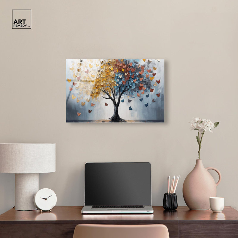 Arbre en verre acrylique sans cadre Butterfly Dream Tree I par Art Remedy, prêt à accrocher, 24 x 16, H 16 po x l 24 po