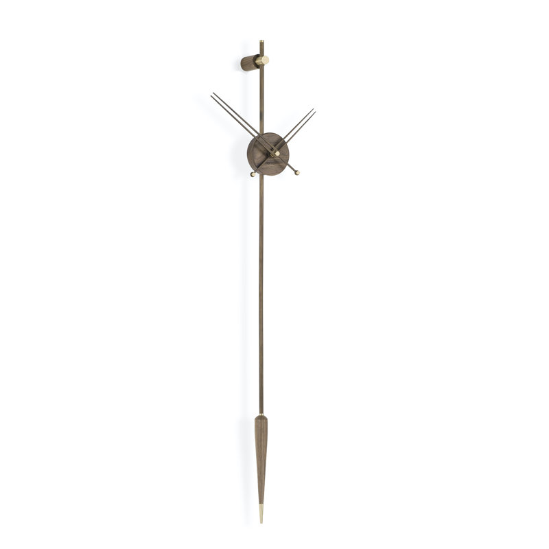Punto Y Coma Wood Skeleton Wall Clock, Walnut/Polished Brass