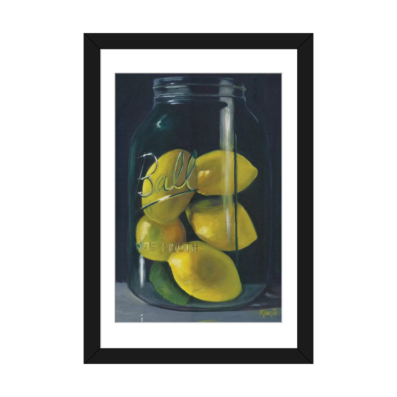 « citrons », impression sur toile, Papier avec cadre noir, H 24 po x l 16 po x P 1 po, Blanc