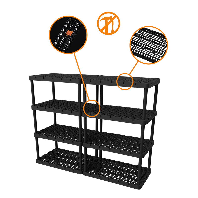 Black Plastic 4-Shelf Interlocking Storage Unit