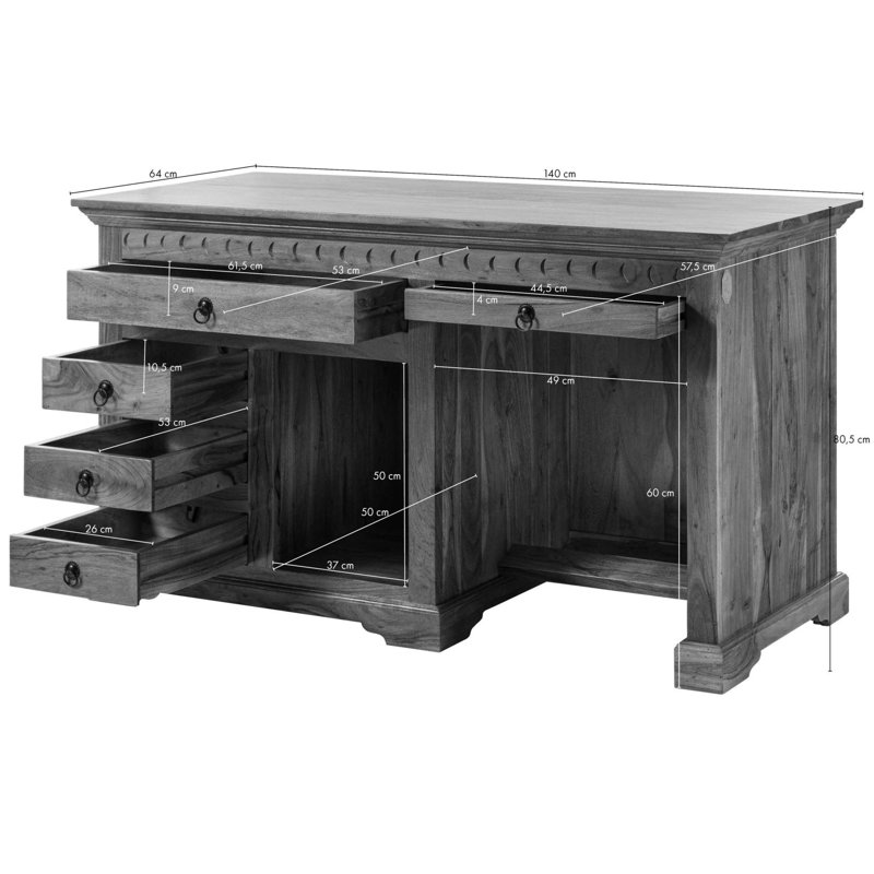 Oxford Solid Wood Writing Desk, Nougat
