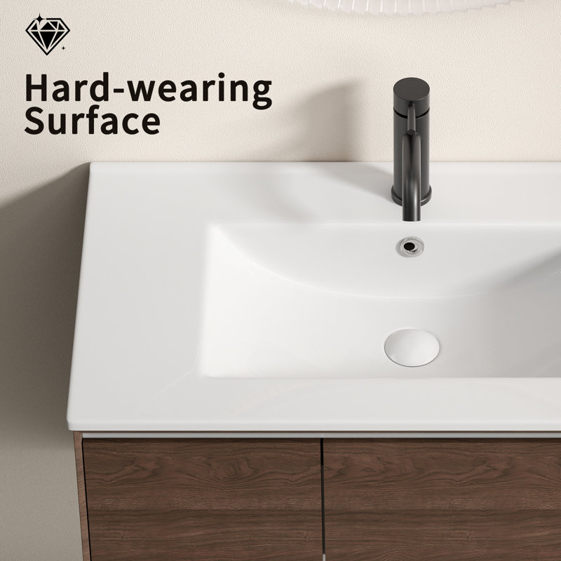 36 Inch Ceramic Bathroom Vessel Sink Top With Overflow - Glossy White | Gift Idea