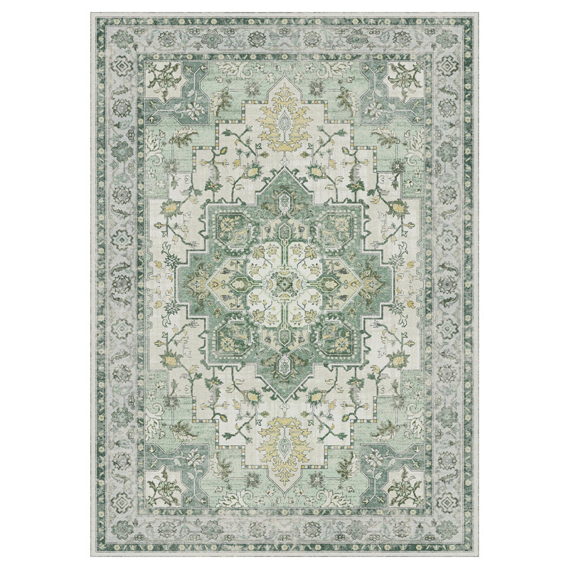 Oriental Performance Machine Washable Non Slip Neutral Green Indoor Area Rug, Rectangle 120 x 170 cm