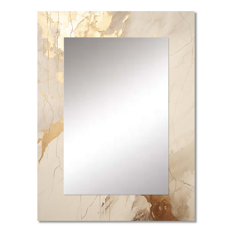 Beige et or marbré foudre IV - formes abstraites grand miroir, miroir unique moderne, art imprimé en métal, 32 po x 24 po