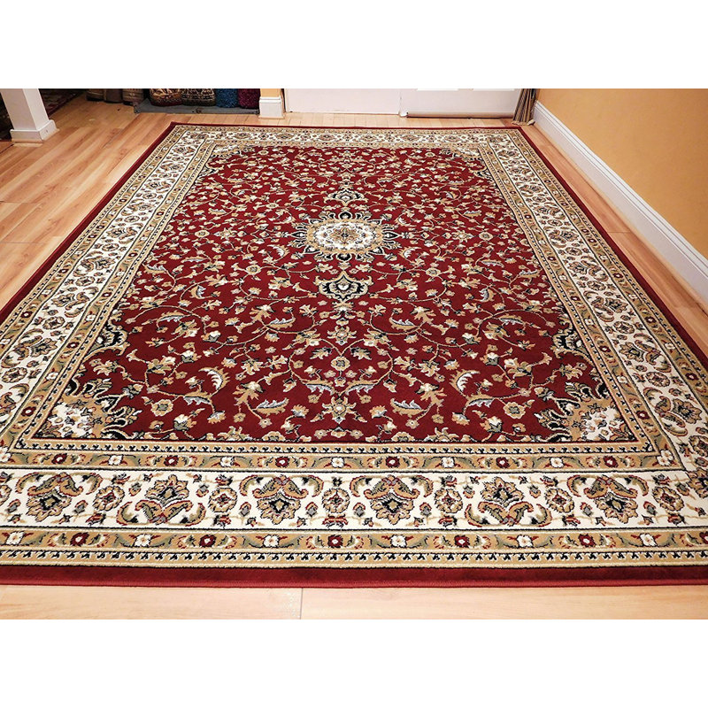 Tapis oriental en laine rouge Mulkerins, Rectangle 5 pi 4 po x 7 pi 7 po