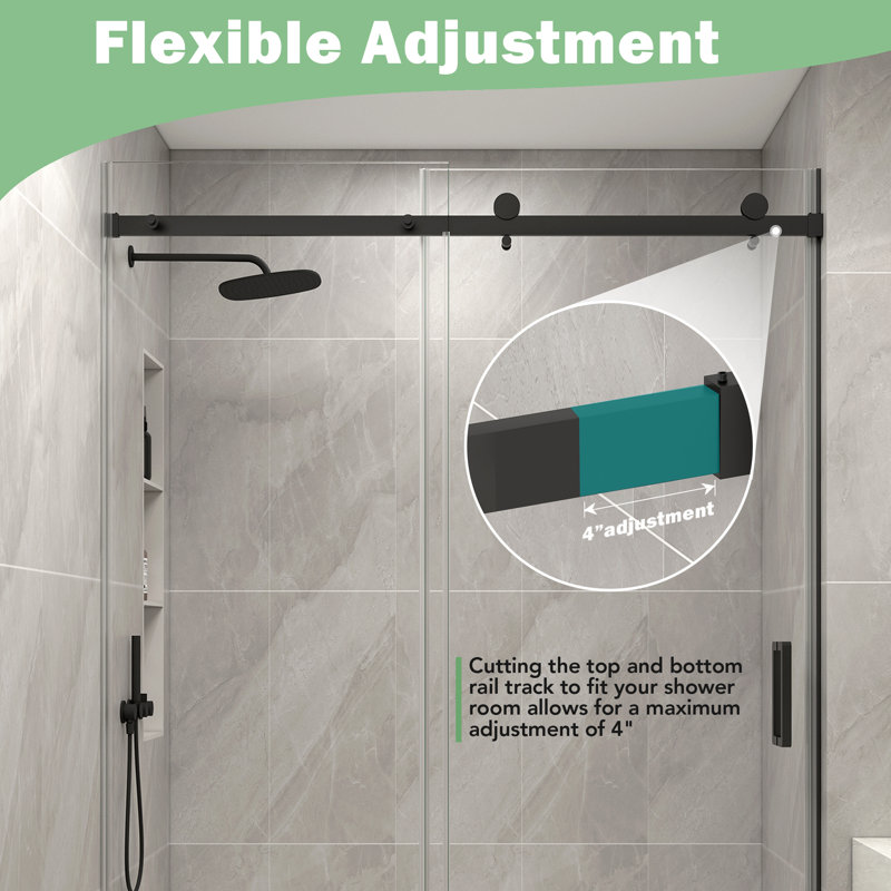 43"-48" W x 76" H Single Sliding Frameless Shower Door in Matte Black with 1/4" (6mm) Clear Tempered Glass, Aluminum Frame