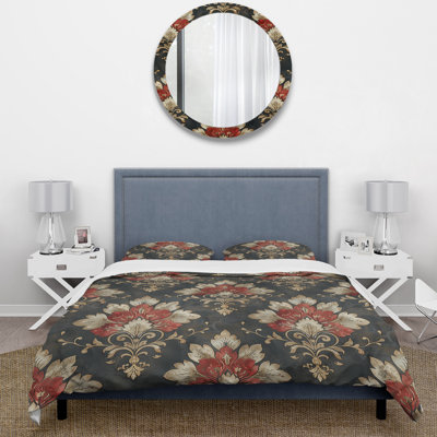 Red Gold Damask Delight - Ensemble de housse de couette damassé