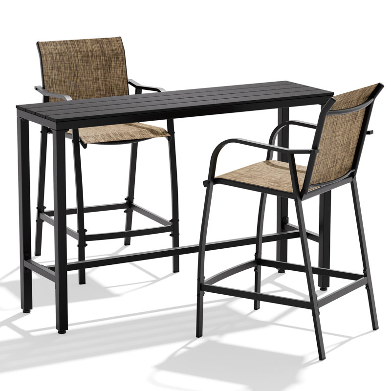 Ensemble repas d'extérieur pour 2 personnes (ensemble 3 pièces, table rectangulaire), Noir, Brun