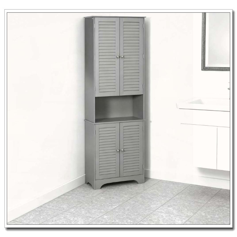 Armoire de rangement autoportante haute et étroite avec portes et tablettes réglables, Gris