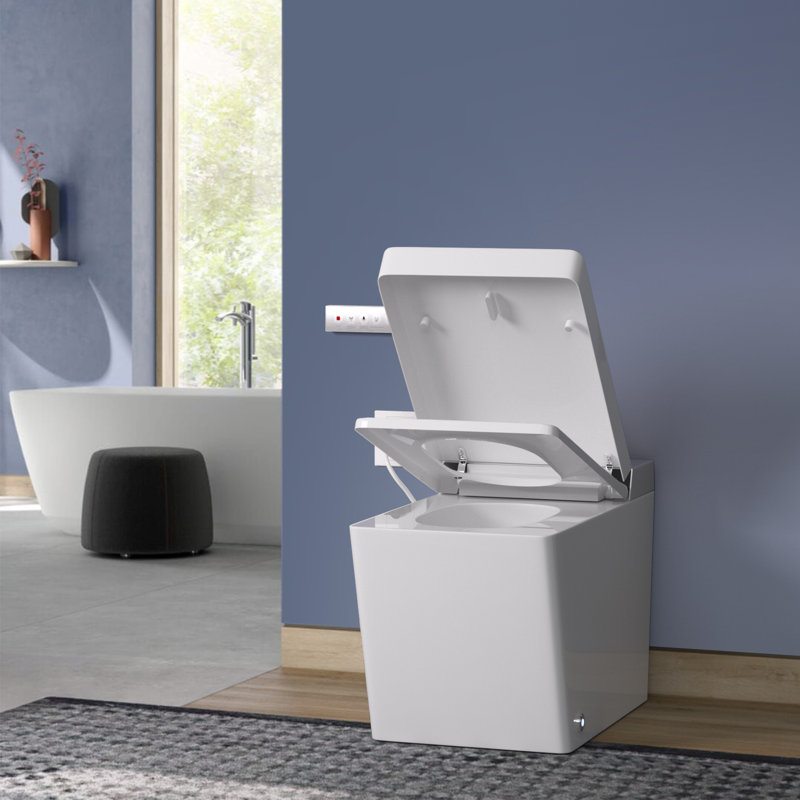 Toilette automatique à chasse d'eau 1,28 GPF avec bidet intelligent et télécommande sans fil, Blanc lustré