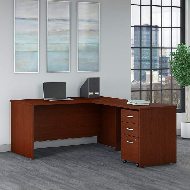 Series C 60W L Shaped Desk with 3 Drawer Mobile File Cabinet, Mahogany