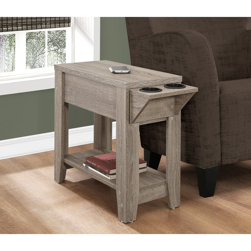 Table d'appoint en forme de C avec plateau en stratifié gris et base en métal noir, parfaite pour le salon et la chambre à coucher