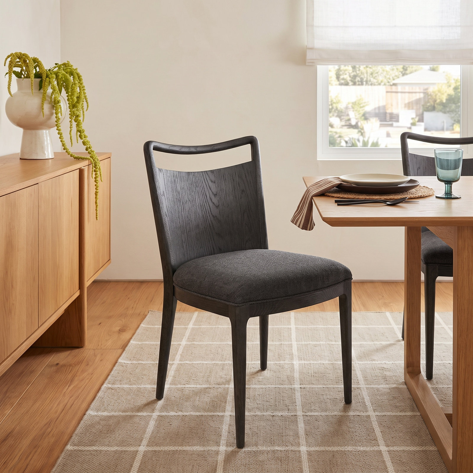 Bibiana Linen Oak Dining Chair, Polyester Blend, Gray