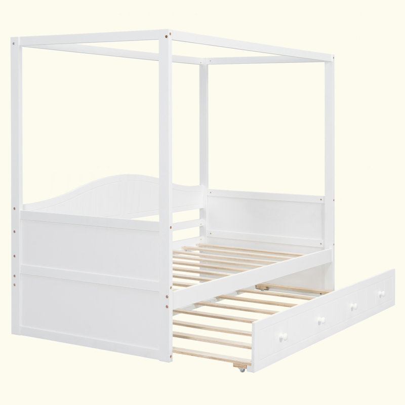Canopy Day Bed With Twin Size Trundle, White