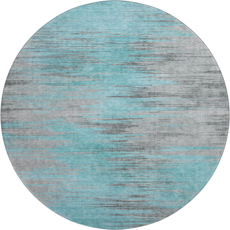 Premium Machine Washable Prisco Teal Rug, Round 8'