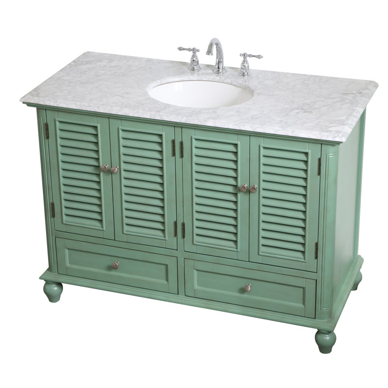 Hansford 48'' Single Bathroom Vanity with Marble Top, Light Green