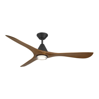 Carve 3 Natural Wood Smart Ceiling Fan With 2700K-3000K-4000K-5000K Selectable LED Light Kit and Remote Control Included, Works With Alexa and iOS or Android App