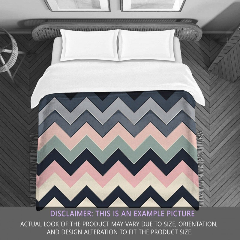 Édredon à chevrons, Édredon simple très long, Bleu marine / rose