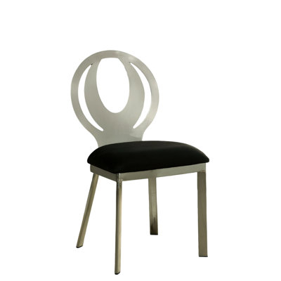 Chaises de salle à manger 2 pièces avec coussin de siège en métal argenté et microfibre noire, chaises à dossier ovale contemporain, design,