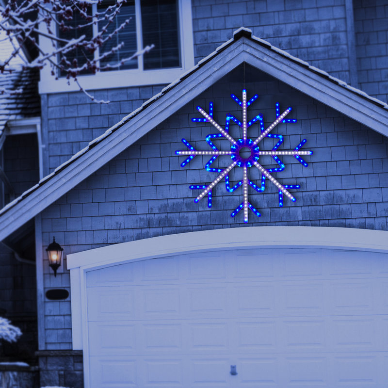 Grande décoration flocon de neige avec lumières DEL bleues et blanches, H 39 po x l 39 po x P 1 po, Bleu et blanc
