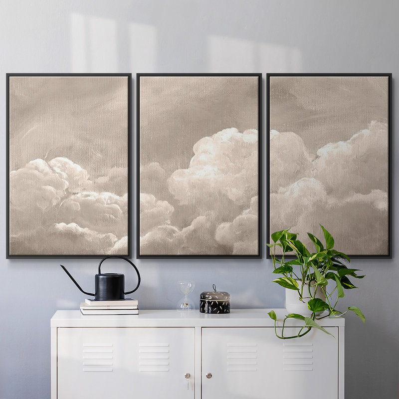 Painted Clouds I - 3 pièces avec cadre flottant, H 40 po x l 78 po x P 2 po, Noir