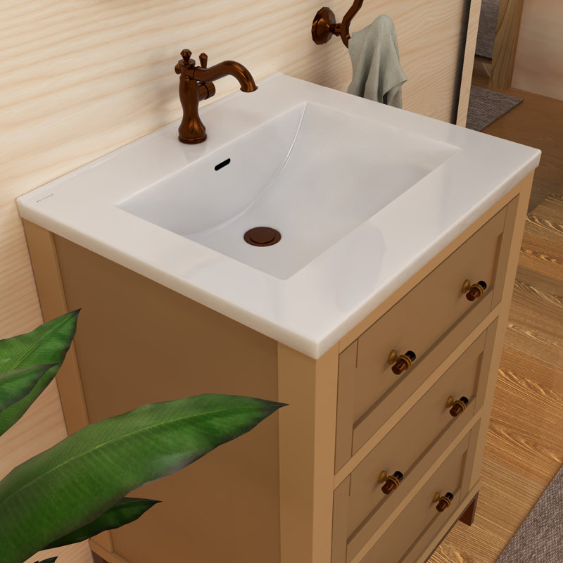Meuble-lavabo à poser 25 po avec cuve rectangulaire intégrée et trop-plein Whitehaus, Trou unique