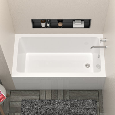 60" Alcove Acrylic Bathtub White Soaking Tub Freestanding Built In Bathroom Bathtub