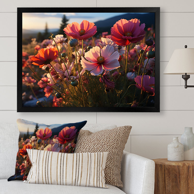 Champs roses de fleurs sauvages, Cadre simple noir, H 24 po x l 32 po x P 1 po