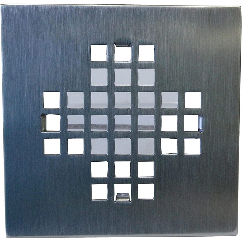 4-1/4" Square Grate Shower Drain Cover with 2" Brass Drain Pipe, Satin Nickel