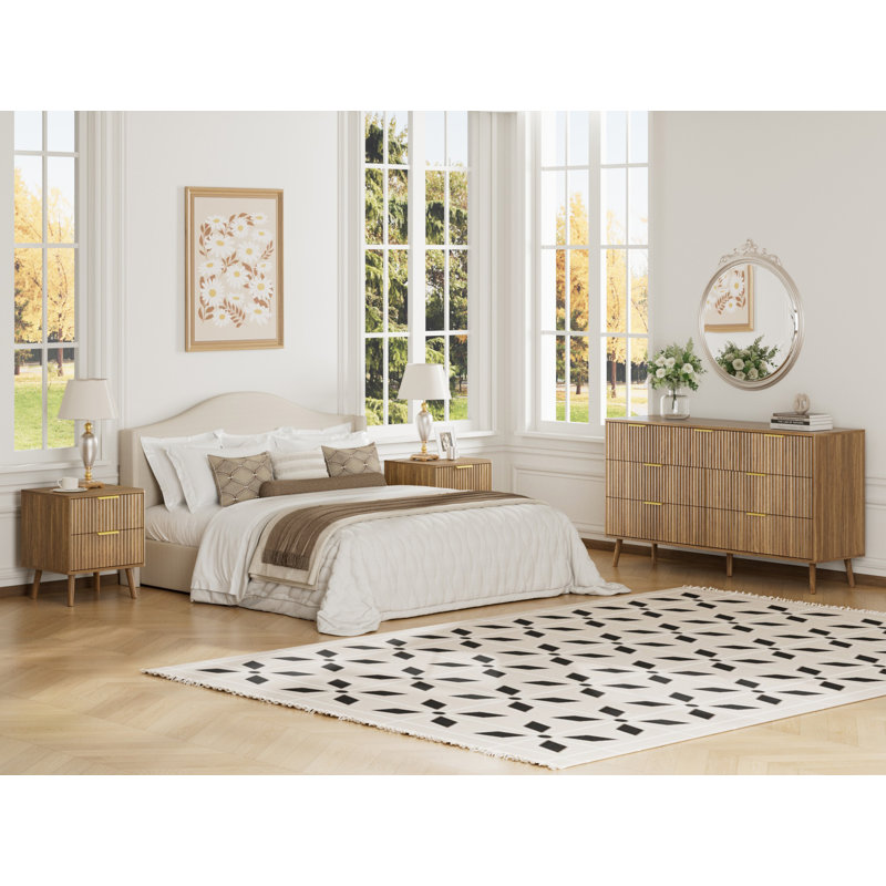 Ensemble de chambre à coucher 3 pièces (1 commode + 2 tables de chevet), Noyer