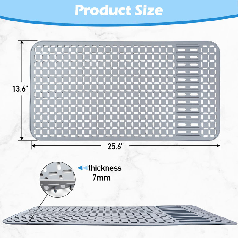 DIY Drain Hole Silicone Sink Mat, 25.6X13.6 Inch Farmhouse Kitchen Sink Protector, Heat Resistant Non-Slip Sink Liner For Stainless Steel Sinks