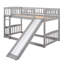 Lit superposé simple avec glissade, lit simple superposé simple avec clôture et échelle pour enfants adolescents gris-1329358436