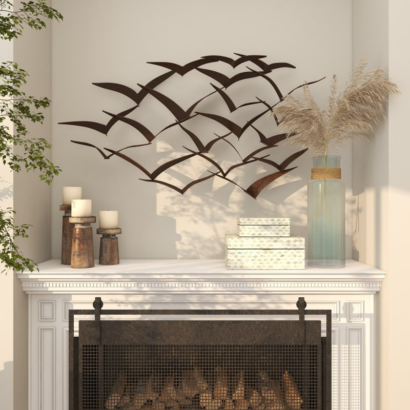 Gold Metal Bird Foiled Flying Home Wall Decor, 47" x 4" x 21", Black
