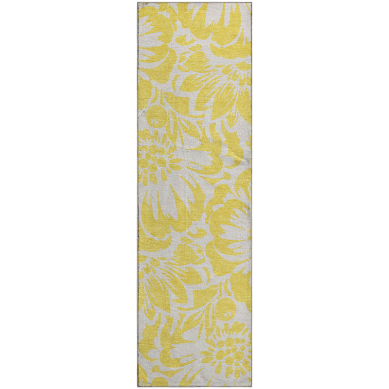 Tapis jaune Cerrito AMF551 lavable à la machine de qualité supérieure, Tapis de couloir 2 pi 3 po x 7 pi 6 po