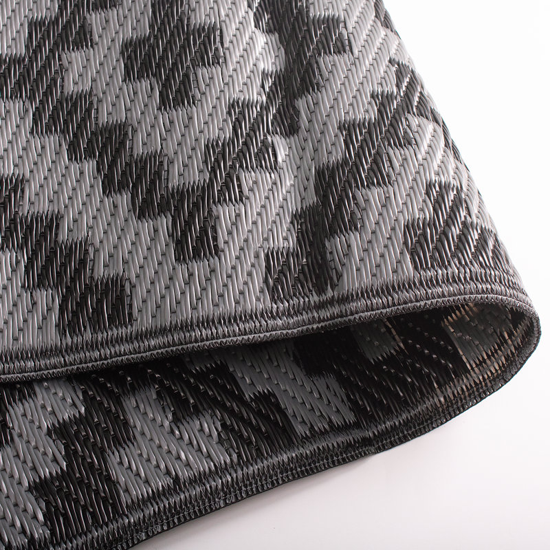 Black & Grey Geometric Cross Outdoor Rugs for Patio, Porch, or Balcony, Rectangle 4' x 6'