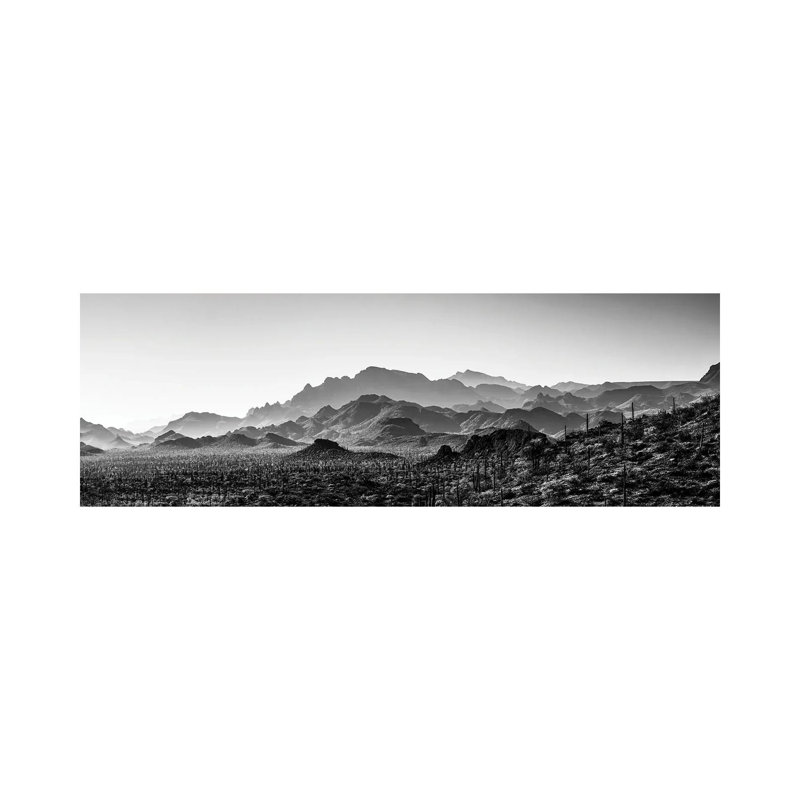 Black And White Landscape With View Of Desert, Baja California Sur, Mexico - Wrapped Canvas Panoramic Print