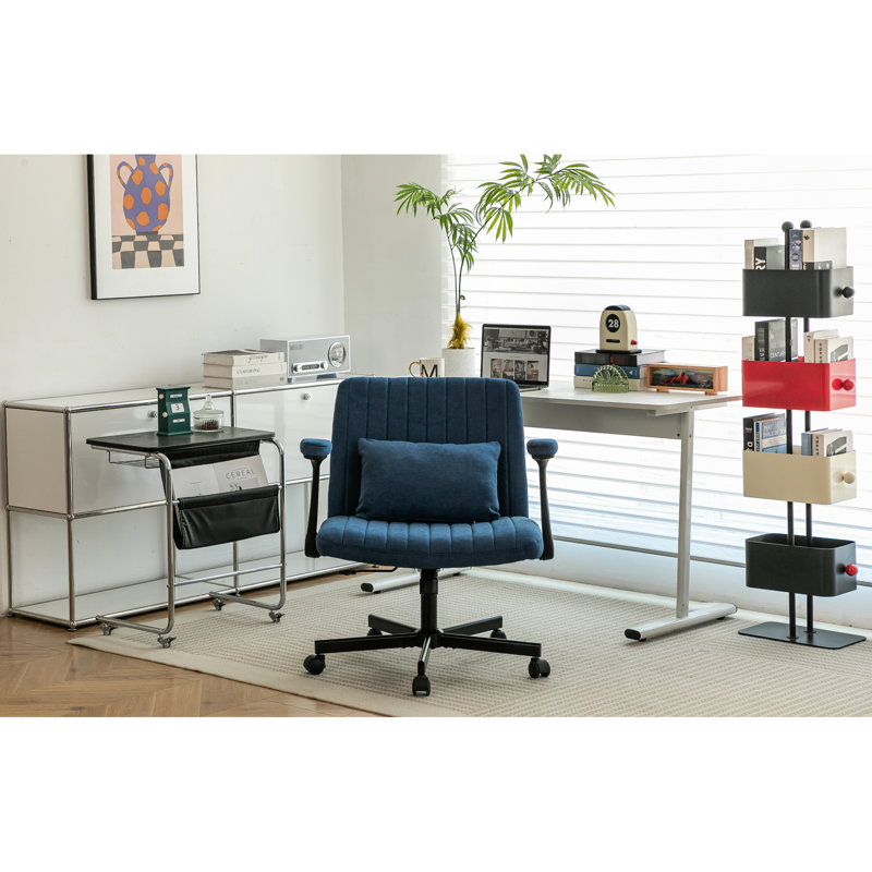 Linen Blue Office Chair With Adjustable Height, 360 Swivel, And Ergonomic Design, Larger For Stability, Extra Neck Pillow Modern , Features, Ideal Indoor Work Relaxation
