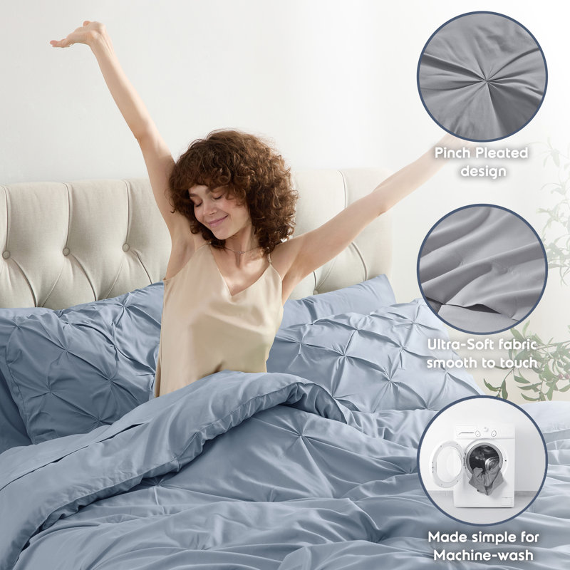 Stone Blue Queen Reversible Microfiber Bed in a Bag Set