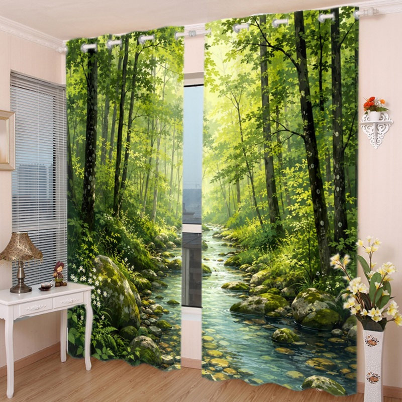 2 PCS avec œillets Serene Lush Forest Stream, L 53 po x H 73 po x 2 PCS