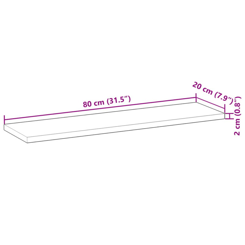 Floating Shelf, 2cm H x 80cm W x 20cm D