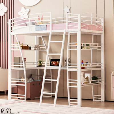Ardelia Loft Bed with Desk, Bookcase and Charging Station