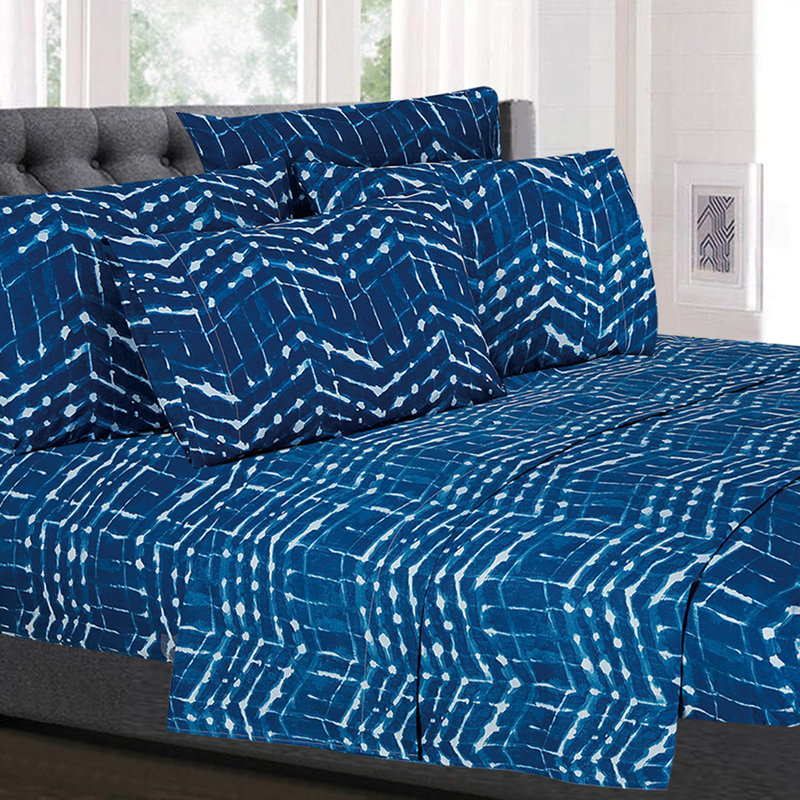 Monroe 6-Piece Zig Zag Geometric Microfiber Sheet Set, Queen