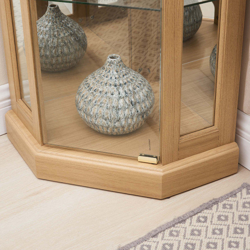 Light Oak Corner Glass Lighted Curio Cabinet