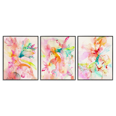 Abstract Florals & Paint Drip 3pc Framed Giclee Set, design by Gemma Bardot